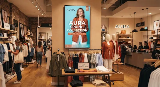 Retail digital signage in clothing store