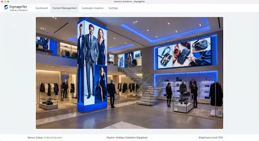 Retail flagship store interior with edge-to-edge digital signage promotional displays